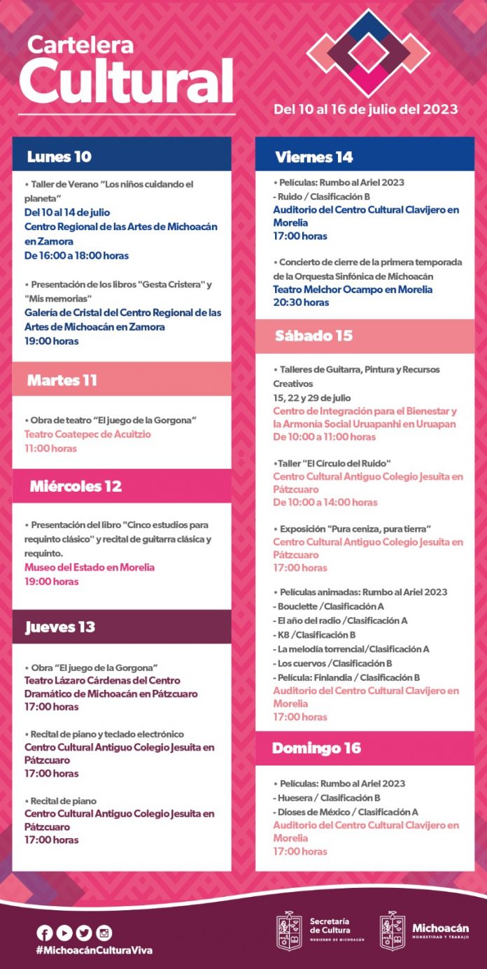 Los eventos a realizarse en la semana | Fotografía: Secretaría de Cultura de Michoacán